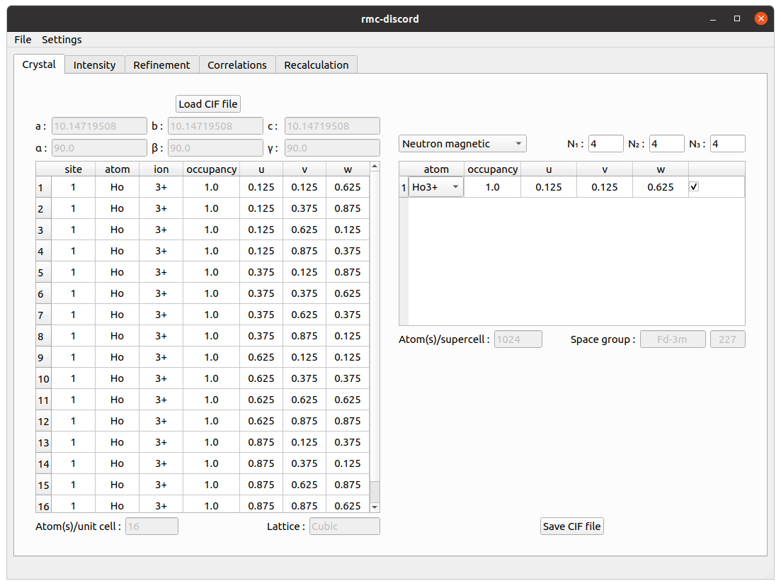 Pyrochlore GUI crystal tab