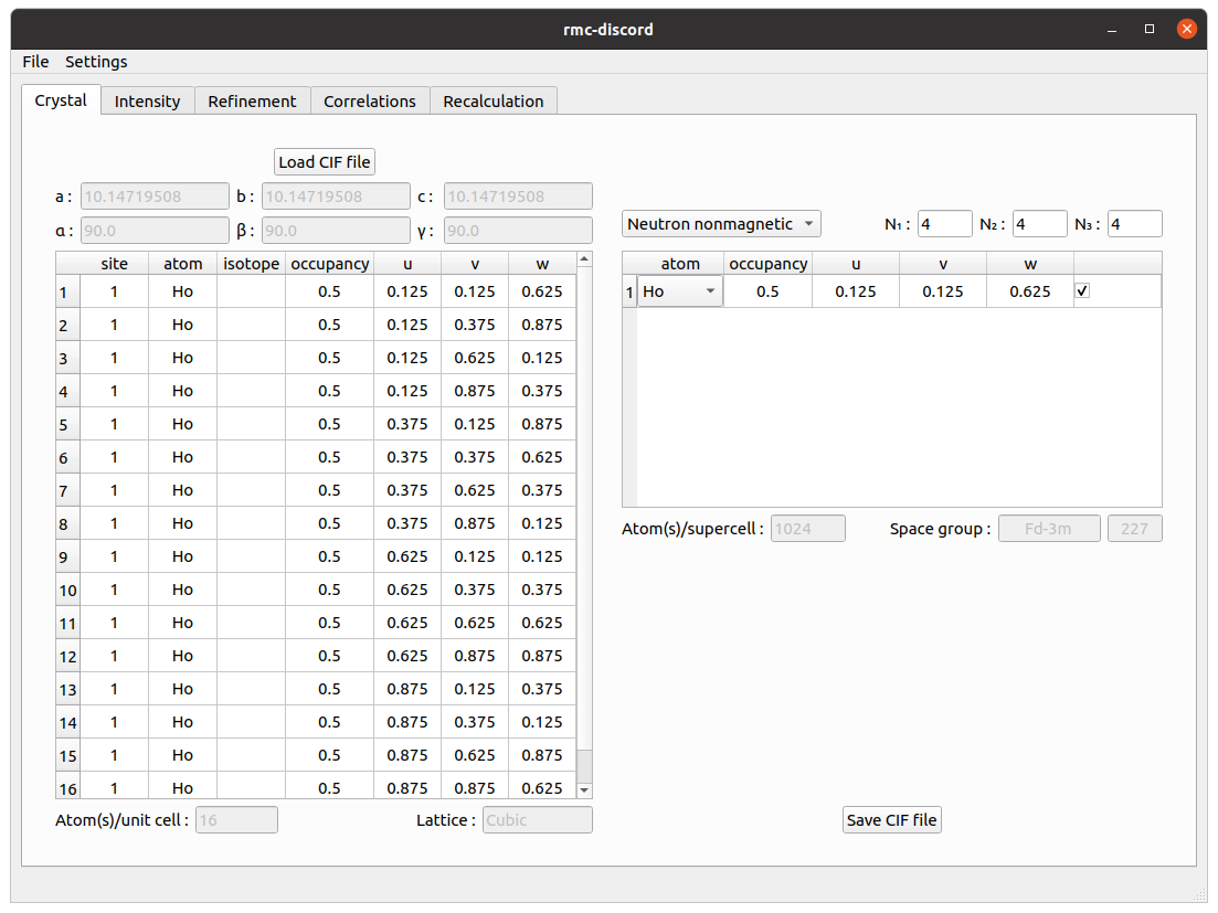 Pyrochlore GUI crystal tab